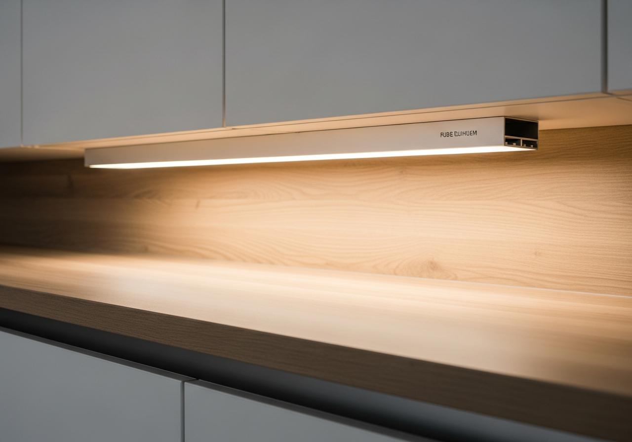 Ruban LED sous meuble haut éclairant plan de travail cuisine