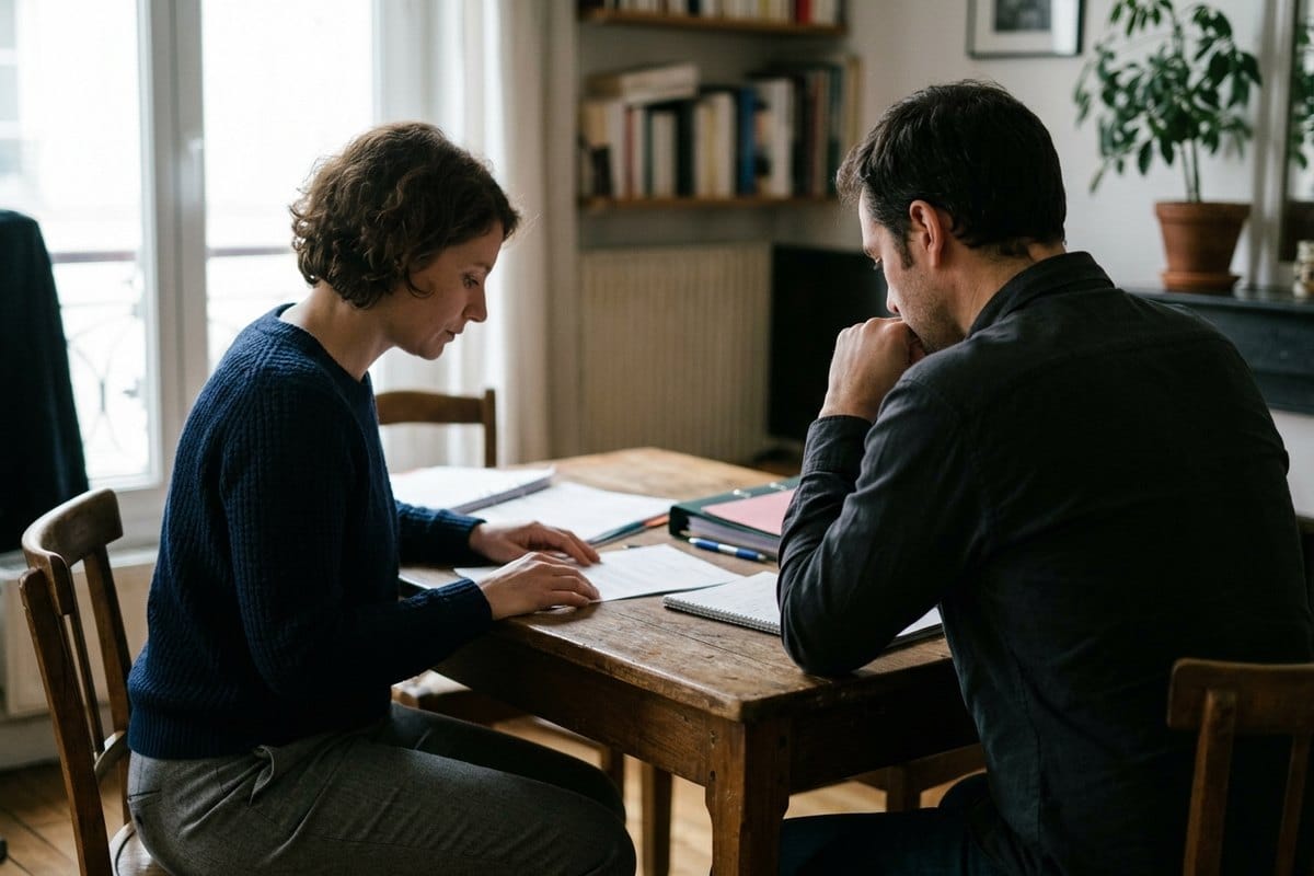 Homme et femme lisant des documents